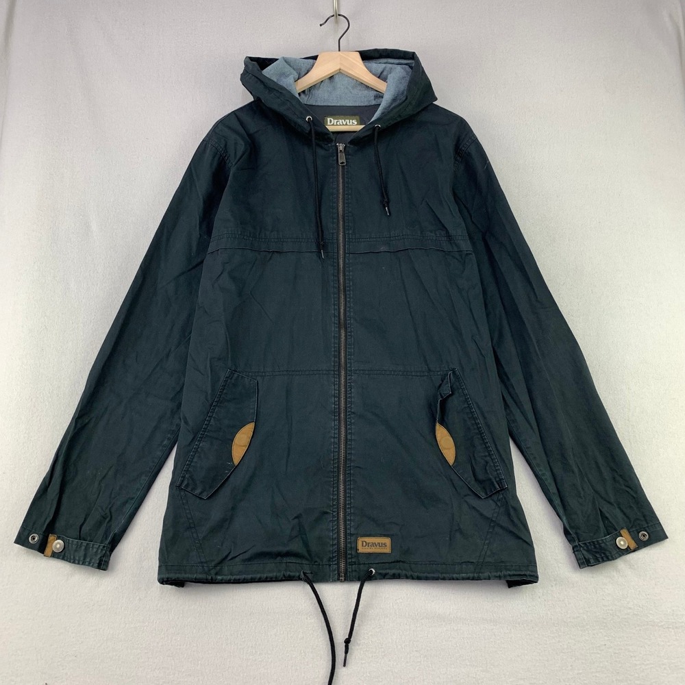 Dravus Jacket Mens XL Black Full Zip Hooded Canvas Utility Lightweight Parka